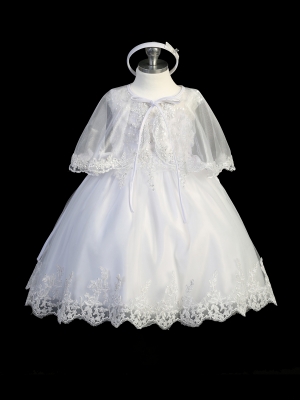 Girls Baptism Dress Set Style 2365 - Sleeveless with Lace Applique