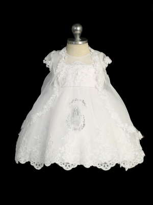 Baptism Dress with Lace Applique Hem and Maria Embroidery