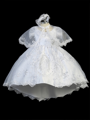 Girls Baptism High Low Dress with Lace and Maria on Skirt