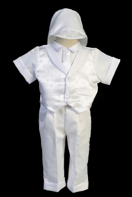 Boys Long Pant Baptism Outfit with Cross Embroidery - WHITE Style 3737