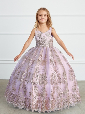 Lilac Glitter Mesh Overlay Ball Gown