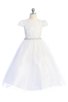 SALE White Cap Sleeve Dress with Floral Applique