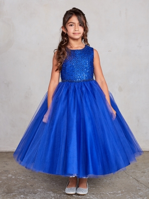 Girls Dress Style 5752 - Sleeveless Embroidered Beaded Gown in Royal Blue