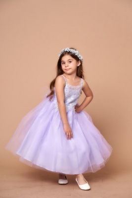 Girls Dress Style D778 - LILAC-SILVER - Embroidered Bodice with Tulle Skirt