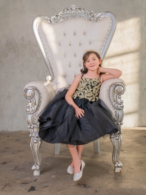 Girls Dress Style D778 - BLACK - Embroidered Bodice with Tulle Skirt