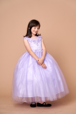 Lilac Flower Adorned Dress with Sparkle Tulle Skirt