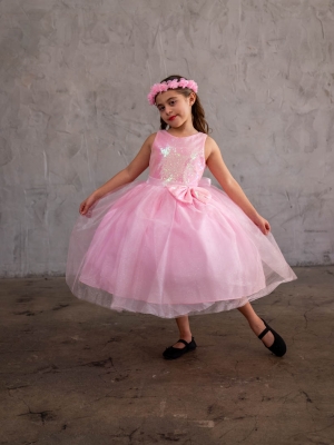 Pink Dress with Sequin Bodice and Tulle Skirt