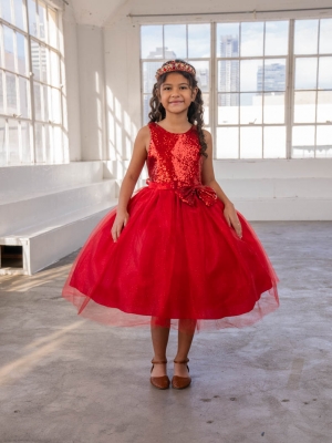 Red Dress with Sequin Bodice and Tulle Skirt