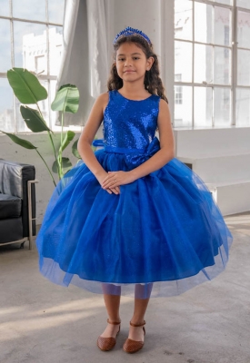 Royal Blue Dress with Sequin Bodice and Tulle Skirt
