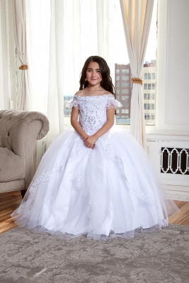 Girls Dress Style KY216 - White Elegant Off Shoulder Dress