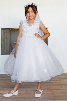 Communion Dress with 3D Flower Adorned Bodice