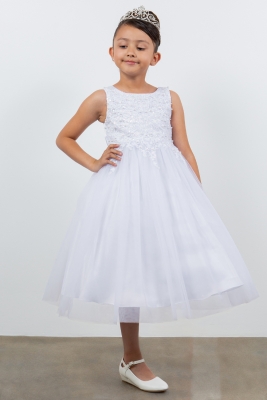 Girls Dress Style 5008 - WHITE Short Beaded Dress