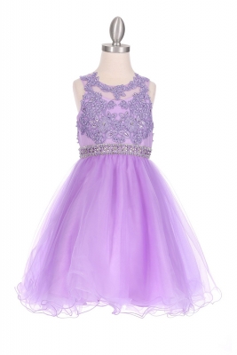 Lilac Jewel Adorned Tulle Sleeveless Dress with Wired Skirt