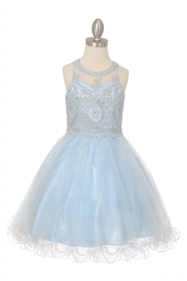 Girls Dress Style 5065 - Beaded Sequin Short Dress in Blue