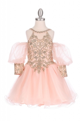 Blush Gold Lace Glitter Tulle Party Dress