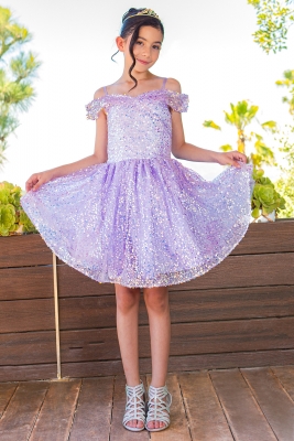 Lilac Off Shoulder Sequin Party Dress
