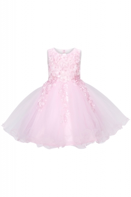 Pink Multi Layered Tulle Dress with Hand Crafted 3D Flowers