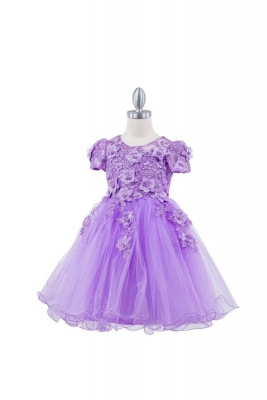 Lilac Cap Sleeve Dress with 3D Flower Details