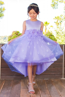 Lilac Elegant Sleeveless Satin and Lace High Low Dress
