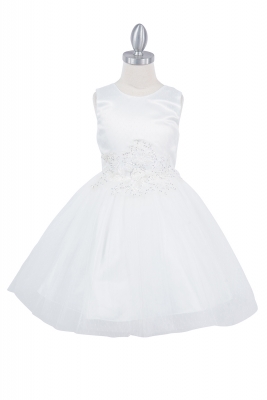White Elegant Sleeveless Satin and Tulle Dress
