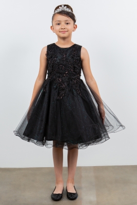 Black Butterfly Lace Dress with Glitter Tulle