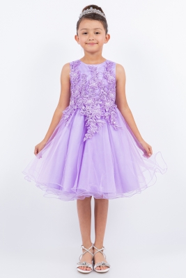 Lilac Butterfly Lace Dress with Glitter Tulle