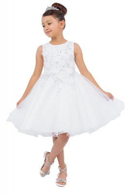 Off White Butterfly Lace Dress with Glitter Tulle