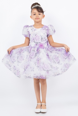 Lilac Floral Print Puff Sleeve Dress