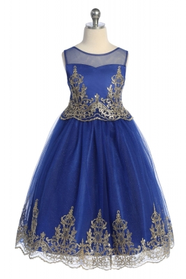 Royal Blue and Gold Corded Embroidered Dress