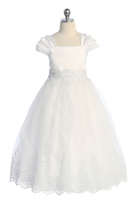 White Embellished Organza Pleated Cap Sleeve Dress