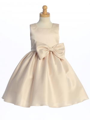 Style BL257 - Champagne Satin Dress with Bow