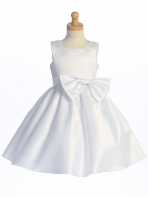 Style BL257 - White Satin Dress with Bow