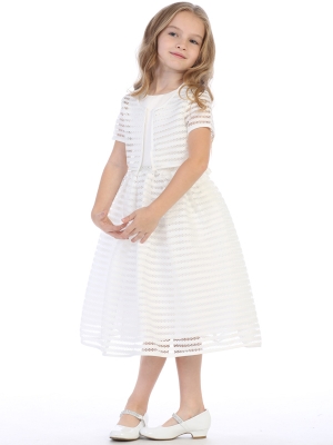 Girls Dress Style BL308 - IVORY Satin with Striped Netting Dress