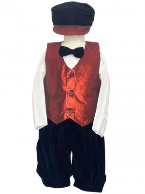 Red Boys Set - Poly Metallic Vest with Velvet Knickers & Hat