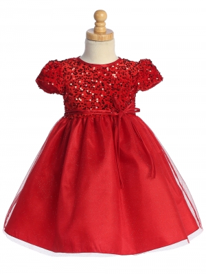 Red Velvet Sequined and Glitter Tulle Dress