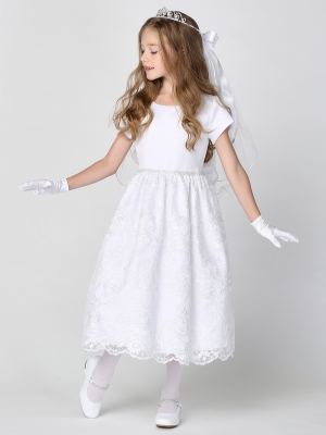 Short Sleeve Satin and Embroidered Dress - SP195