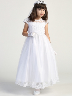 Style SP712 - Cap Sleeve Embroidered Lace on Tulle Dress