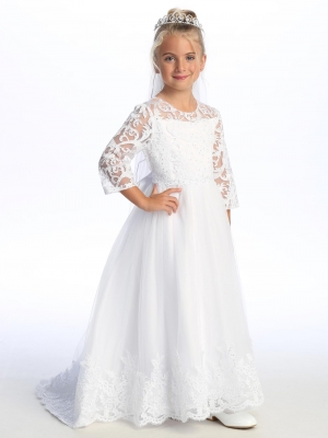 Long Sleeve Embroidered Tulle Dress - SP732