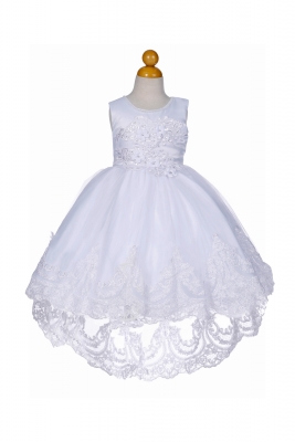 White Satin Dress with Lace Embroidered Details