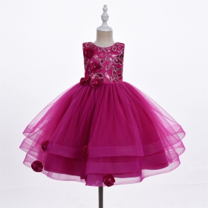 Fuchsia Sequin and Floral Dress - Style 1090