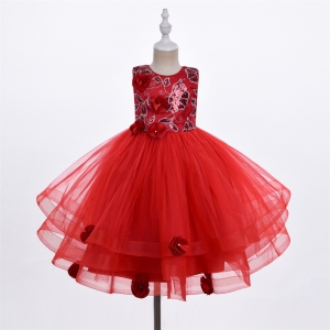 Red Sequin and Floral Dress - Style 1090