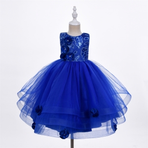 Royal Blue Sequin and Floral Dress - Style 1090