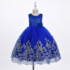 Royal Blue Embroidered Dress with Sequin and Floral Details