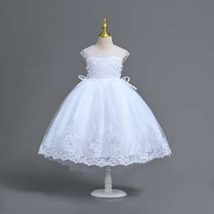 Girls Dress Style 563 - Illusion Cap Sleeve Dress with Lace Hem