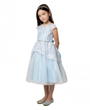 Light Blue Cap Sleeve Lace Peplum Dress with Satin and Tulle