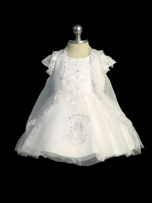 Girls Baptism Corded Lace Dress with Maria Embroidery - 2399