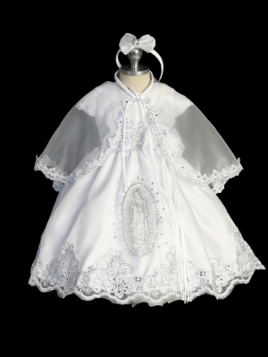 Girls Cap Sleeve Baptism Dress with Maria Embroidery - 2407
