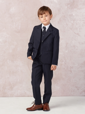 Boys Suit Style 4016 - SLIM FIT Boys 5 Piece Suit in Navy