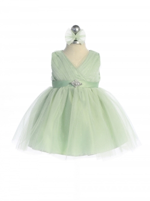Girls Dress Style 5698 - SAGE Sparkly Tulle Dress with Matching Rhinestone Sash