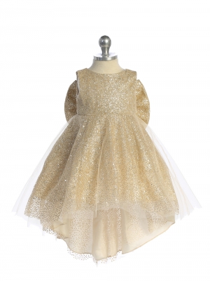 Infant Dress Style 5804 - Gold Glitter Train Dress with Big Bow